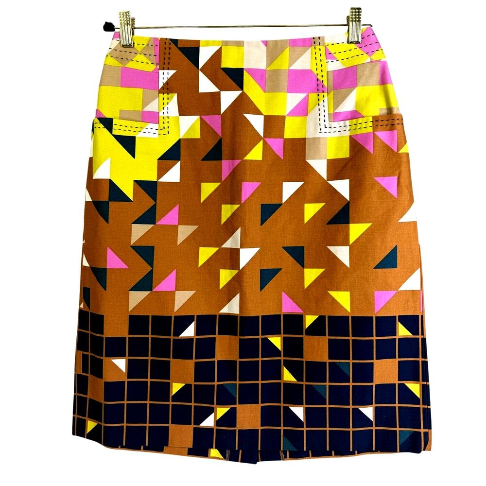 TORY BURCH Skirt 12 Cheval Geometric Top Stitch Detail Back Hem Slit Career